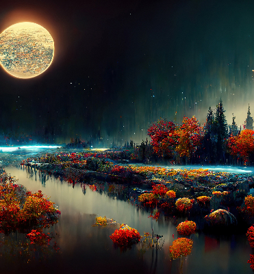 Estor decorativo río a la luz de la luna