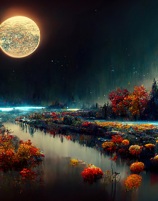 Estor decorativo río a la luz de la luna