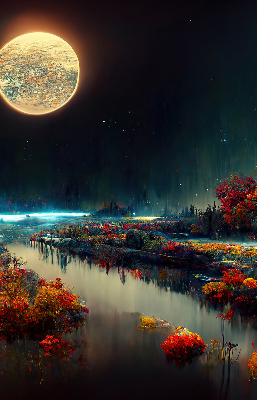 Estor decorativo río a la luz de la luna