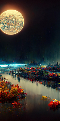 Estor decorativo río a la luz de la luna