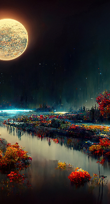 Estor decorativo río a la luz de la luna