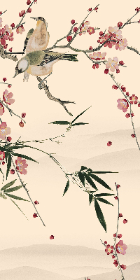 Estor opaco con diseño de flor de cerezo y pájaro