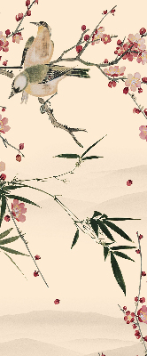 Estor opaco con diseño de flor de cerezo y pájaro