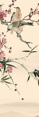 Estor opaco con diseño de flor de cerezo y pájaro