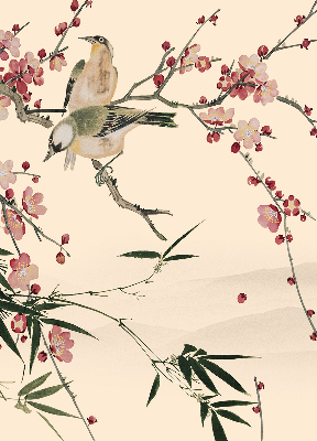 Estor opaco con diseño de flor de cerezo y pájaro