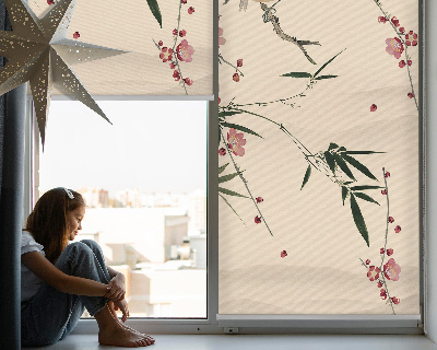 Estor opaco con diseño de flor de cerezo y pájaro