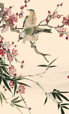 Estor opaco con diseño de flor de cerezo y pájaro