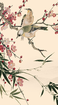 Estor opaco con diseño de flor de cerezo y pájaro