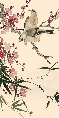 Estor opaco con diseño de flor de cerezo y pájaro