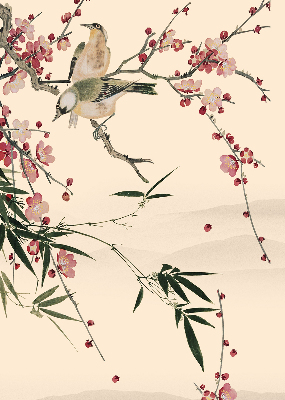 Estor opaco con diseño de flor de cerezo y pájaro
