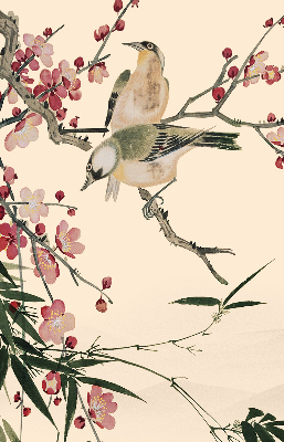 Estor opaco con diseño de flor de cerezo y pájaro