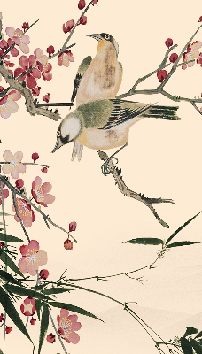 Estor opaco con diseño de flor de cerezo y pájaro