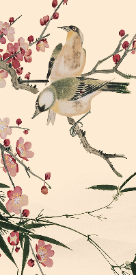 Estor opaco con diseño de flor de cerezo y pájaro