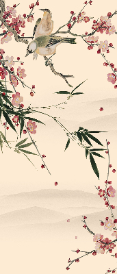 Estor opaco con diseño de flor de cerezo y pájaro