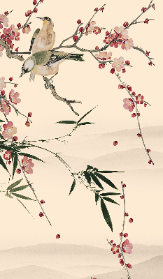 Estor opaco con diseño de flor de cerezo y pájaro