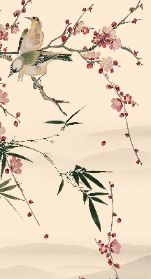 Estor opaco con diseño de flor de cerezo y pájaro