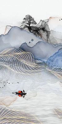 Estor decorativo con diseño de montañas borrosas
