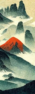 Estor opaco con diseño de montañas en la niebla