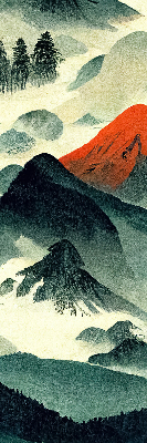 Estor opaco con diseño de montañas en la niebla