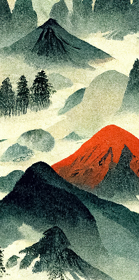 Estor opaco con diseño de montañas en la niebla