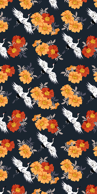 Estor decorativo con diseño de flores y grullas