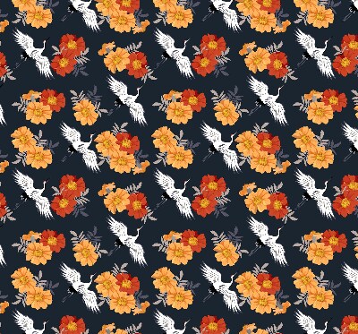 Estor decorativo con diseño de flores y grullas