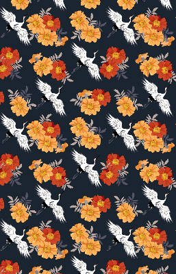 Estor decorativo con diseño de flores y grullas