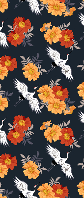 Estor decorativo con diseño de flores y grullas