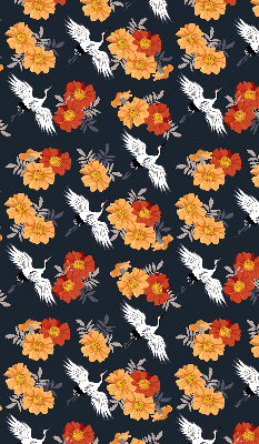 Estor decorativo con diseño de flores y grullas