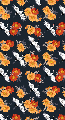 Estor decorativo con diseño de flores y grullas
