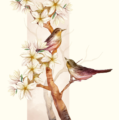 Estor opaco con pájaros en un árbol con flores