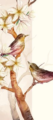Estor opaco con pájaros en un árbol con flores