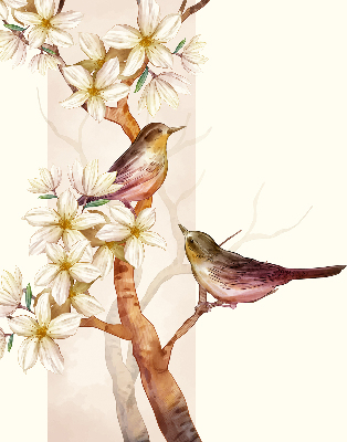 Estor opaco con pájaros en un árbol con flores