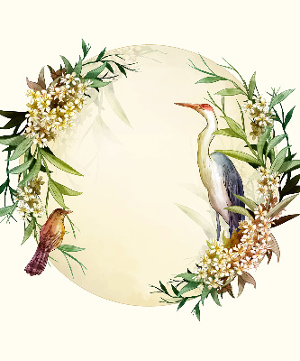 Estor decorativo con una grúa en un círculo de vegetación