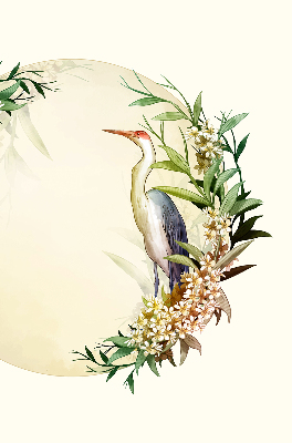 Estor decorativo con una grúa en un círculo de vegetación