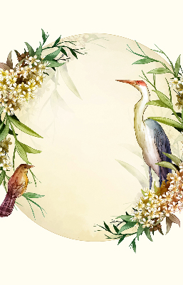 Estor decorativo con una grúa en un círculo de vegetación