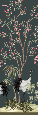 Estor decorativo con pájaros junto al rosal