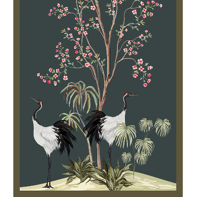 Estor decorativo con pájaros junto al rosal