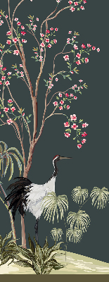 Estor decorativo con pájaros junto al rosal