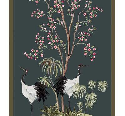 Estor decorativo con pájaros junto al rosal