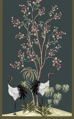 Estor decorativo con pájaros junto al rosal
