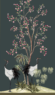Estor decorativo con pájaros junto al rosal