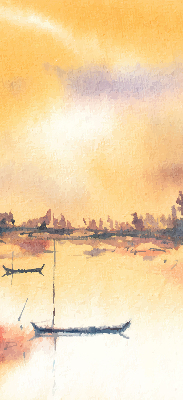 Estor decorativo puesta de sol sobre el lago
