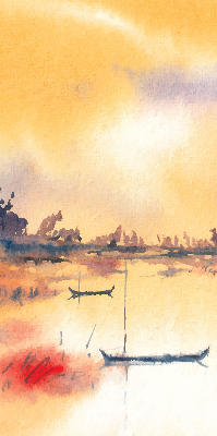 Estor decorativo puesta de sol sobre el lago