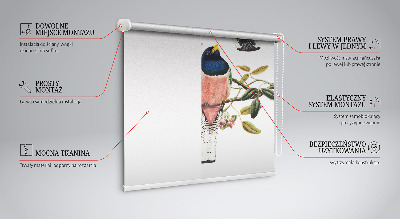 Estor enrollable de tela con diseño de pájaros en las ramas