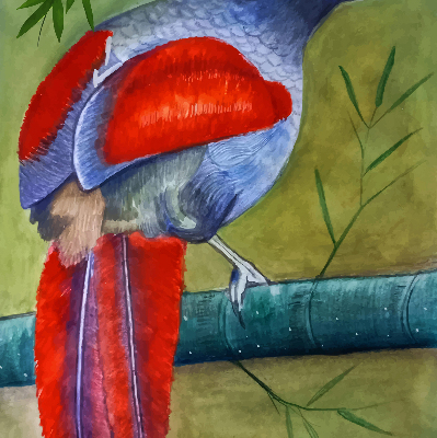 Estor opaco con diseño de un pájaro en una rama