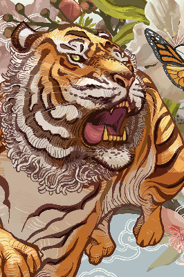 Estor opaco con estampado de tigre entre flores