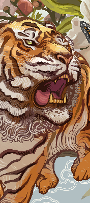 Estor opaco con estampado de tigre entre flores