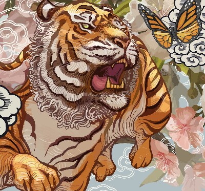 Estor opaco con estampado de tigre entre flores