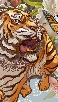 Estor opaco con estampado de tigre entre flores